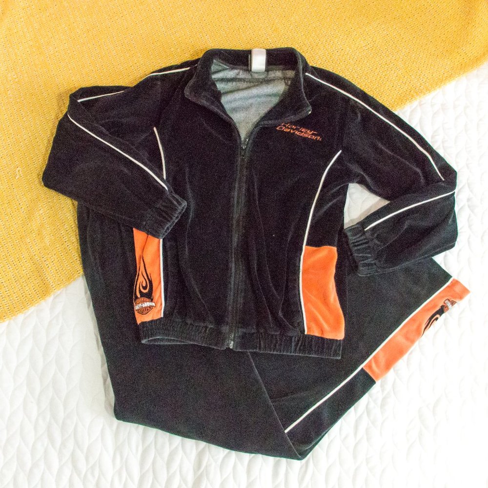 Harley Davidson • VTG Black Velour Track Sweat Set
